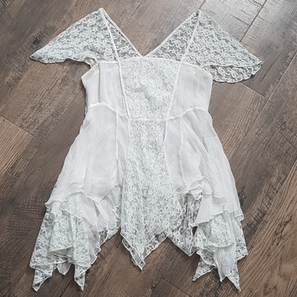 Free People Tops - Free People Ivory pieced Lace trapeze blouse, XS